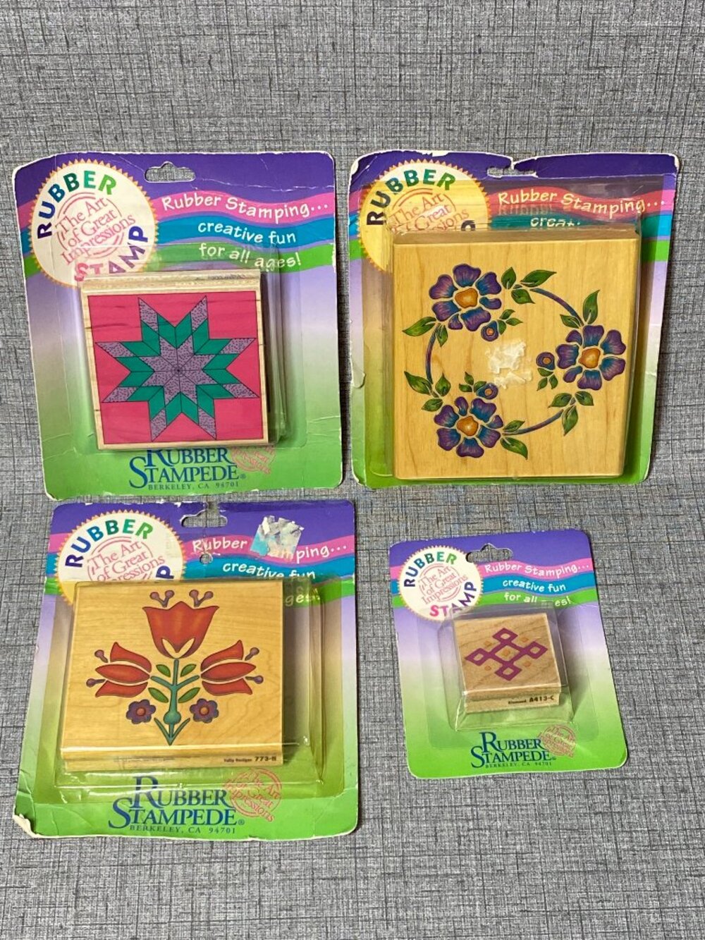 VTG NEW Old Stock Wood Stamps Rubber Stampede Scrapbooking Crafts 4pc Lot